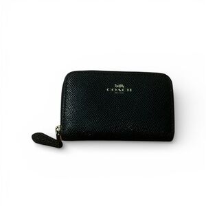 Coach black Leather Zip Around Coin Case.